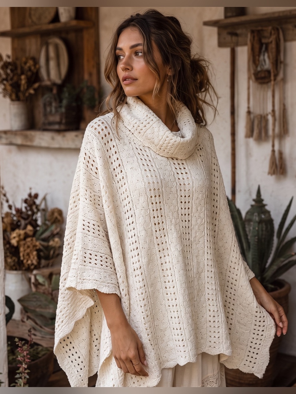 VINTAGE ETC. Crochet Cowl Neck Poncho